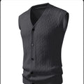 Beige Men's Sleeveless Knit Vest; Pullover Vests for Fall and Winter, Available in Yellow, Gray, Khaki, and Blue.