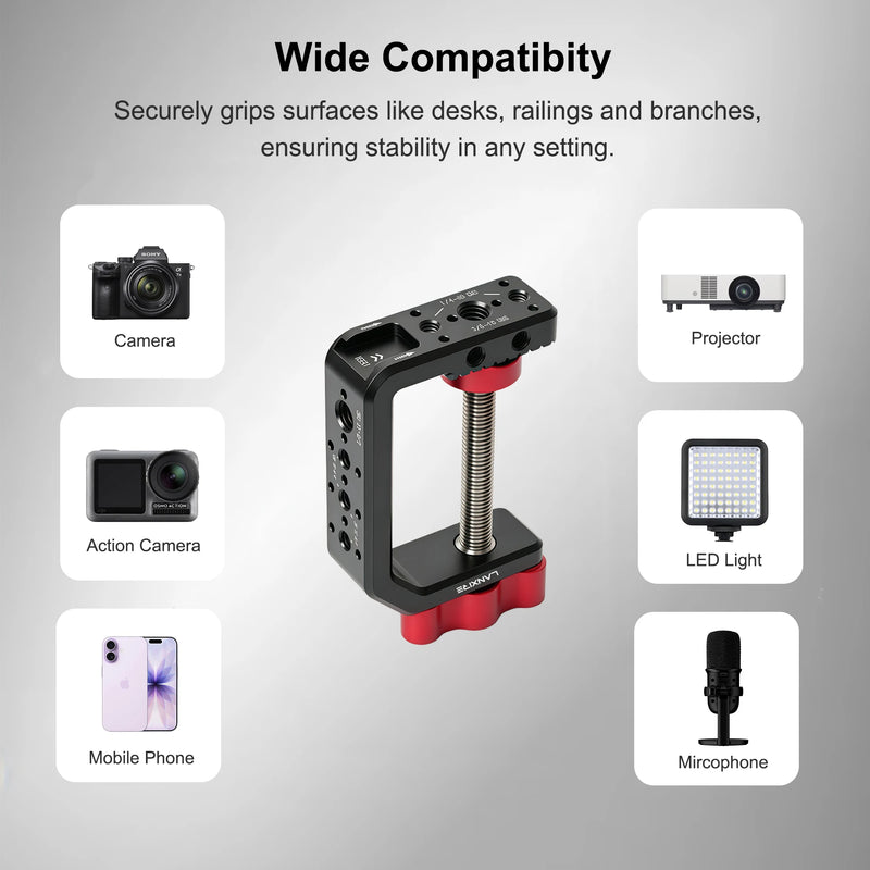 Lanxire C Clamp Desk Camera Mount, Aluminum C-clamp with 1/4" 3/8" Thread, Desktop DSLR Mount for Photo Studio Video,Light Stand