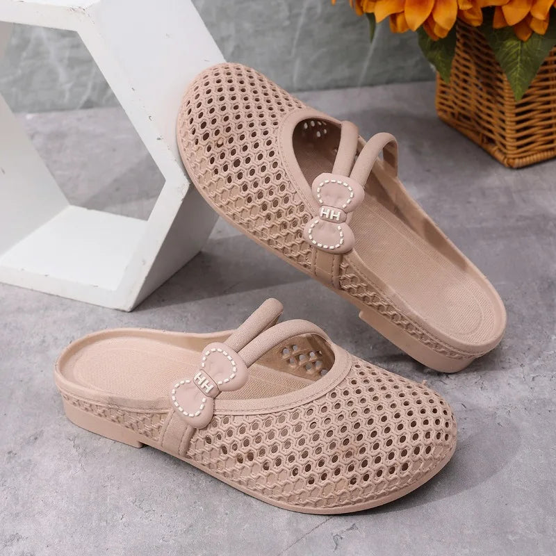 Women's Garden Clogs Breathable Hollow Slip on Mule Shoes Lightweight Comfortable Daily Outdoor Beach House Slippers Khaki White