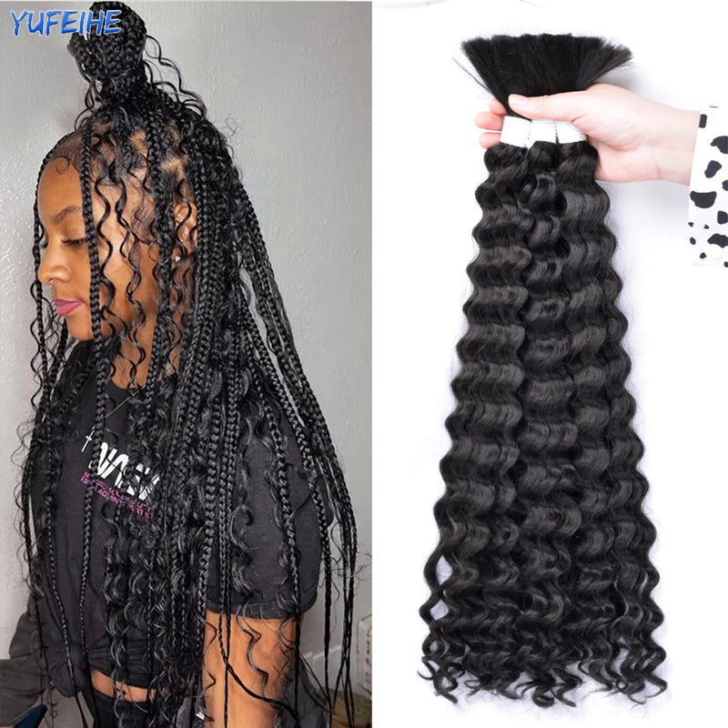 Synthetic Curly Deep Wave Bulk hair For Braiding 20inch No Weft Deep Wave For Braiding Micro Faux Braiding Hair for Boho Braids