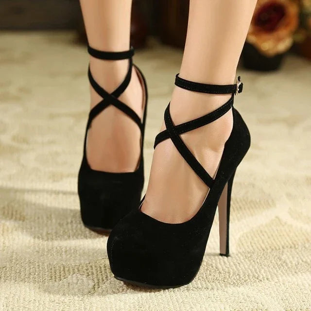 Women Stilettos Pumps Sexy Shallow Round Toe Slingback Super Platform Ankle Strap High Heels Elegant Banquet Party Wedding Shoes