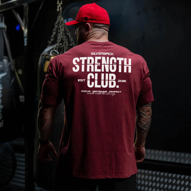 STRENGTH CLUB Oversized Loose Running T-Shirts Mens Gym Fitness Sports Half Sleeve T Shirt Training Bodybuilding Clothing Tee
