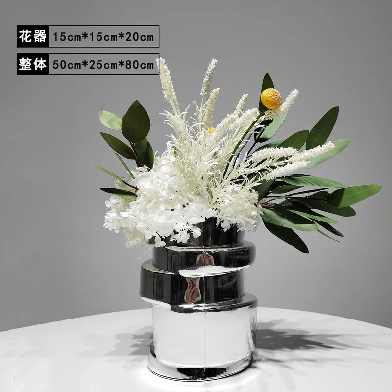 Elegant Artificial Flower Vase Set Home Office Decor Flower Arrangements Model Room Display
