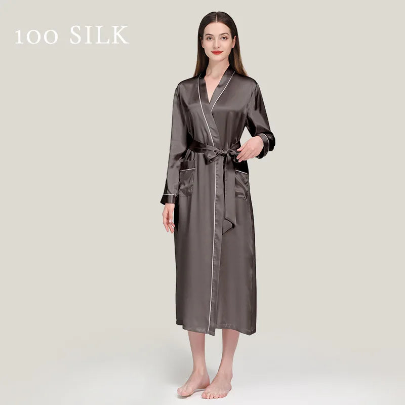Birdtree 22 Momme 100%Pure  Silk Long Robe for Women Silky Sleepwear Ladies Elegant Nightgown Natural Pajamas P3D047QM
