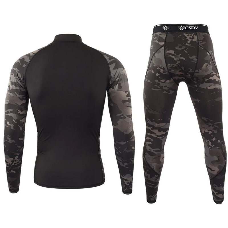 New Outdoor Sports Underwear Camo Training Long-Seeved Tops + Pants Suit Fitness Camping Army Hiking Hunting Underwear Clothes