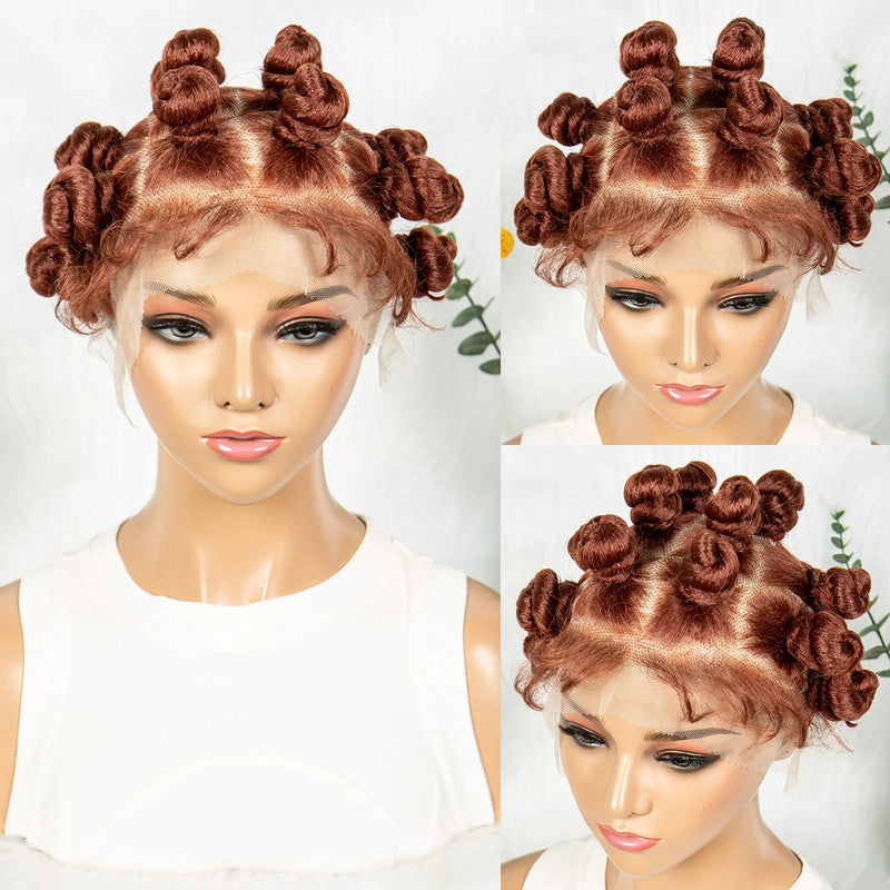 Full Lace Handmade Bantu Braided Wigs Synthetic Lace Frontal Short Cute Bantu Braided Lace Wig With Baby Hair for Black Women