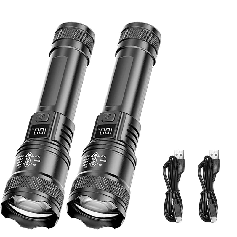 2000LM Ultra Bright P50 LED Flashlight Tactical EDC Torch Telescopic Zoom Type-C Rechargeable Emergency Spotlight for Camping
