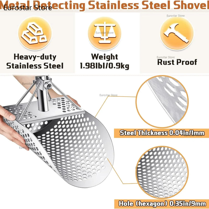Beach Sand Scoop Shovel Metal Detector Sand Scoops Treasure Detecting Metal Detector Hunting Stainless Steel Tool Hex