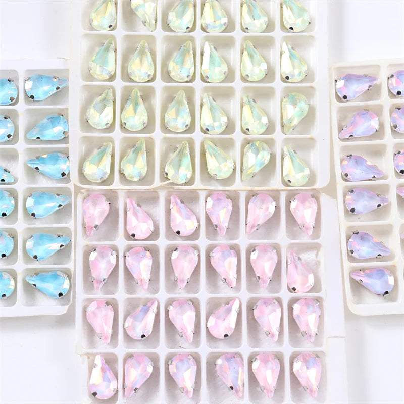 8x13mm Teardrop Crystal Sew On Rhinestone With Silver - View 3 | SAMAG