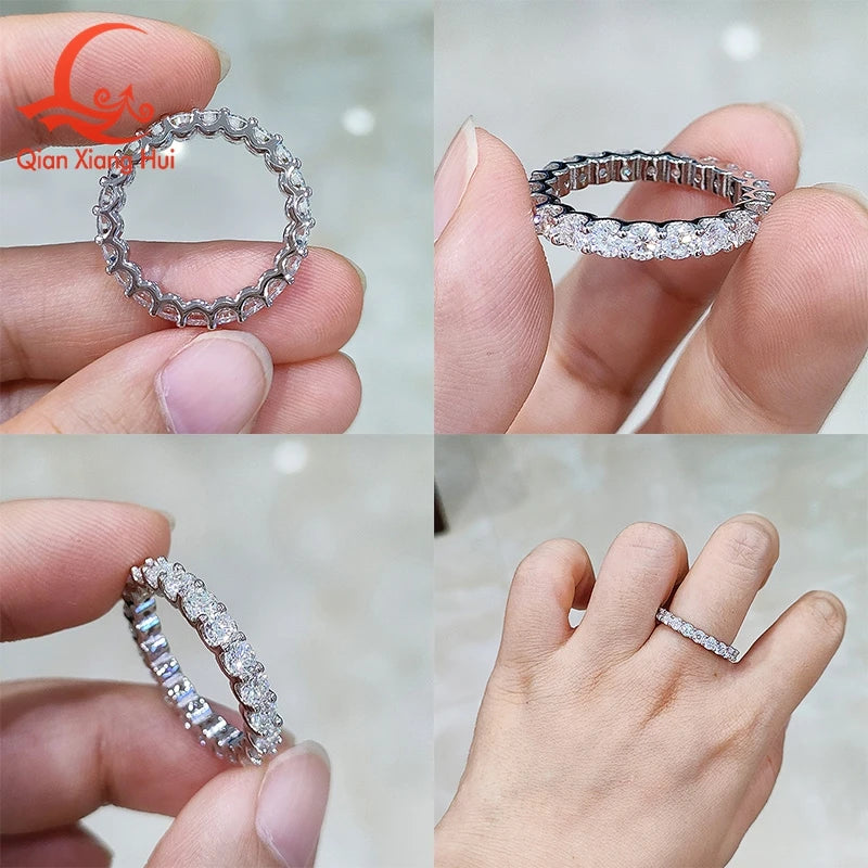 3mm or 2mm Round D VVS Moissanite Full Eternity Band S925 Silver Jewelry Women Engagement Gift Party - Visuel 4 | SAMAG