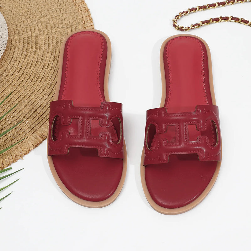 Women's slippers Roman flat heel non-slip elegant slimming look, breathable versatile flat bottom sandals shoes Summer