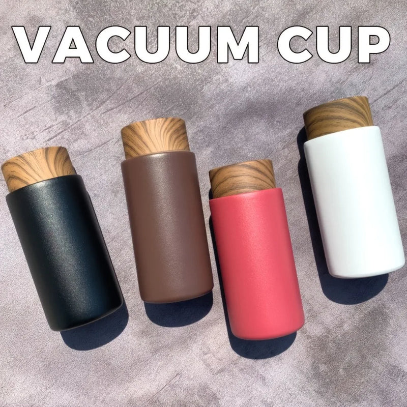Cute Leak-Proof Stainless Steel Thermos Mug Mini 260ml Vacuum Insulated Cup Wood Grain Lid Portable Thermal Water Bottle Office
