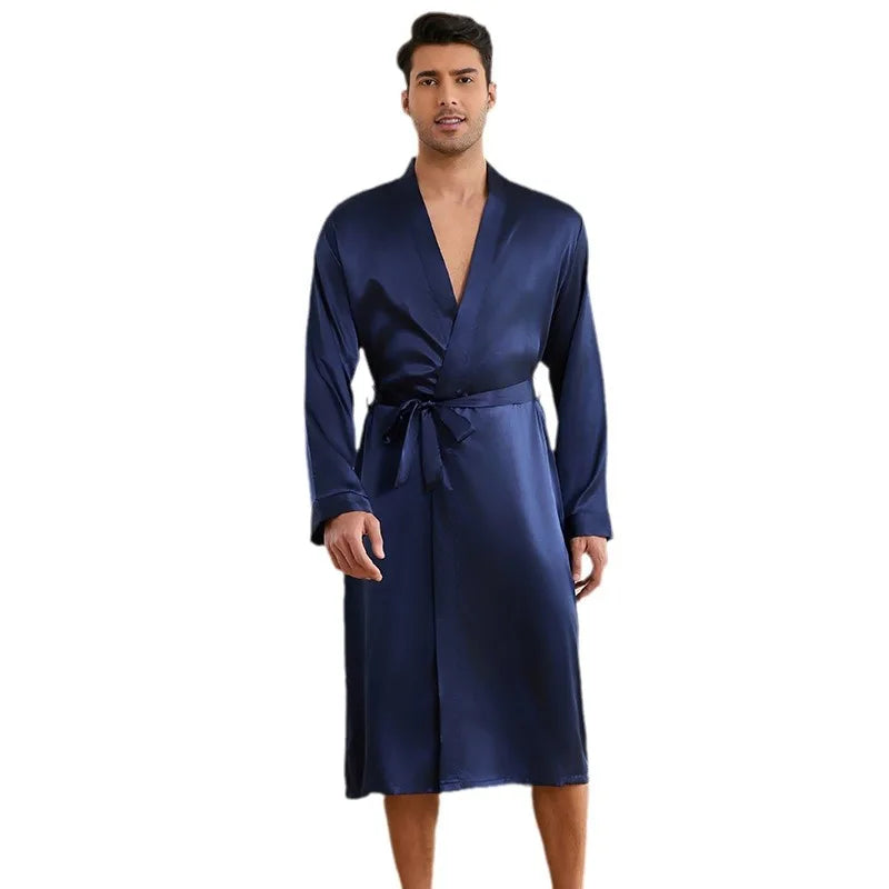 Men's Nightgown Shorts Set Solid Color 2-Piece Loungewear Bathrobe Shorts Set Thin Pajamas Kimono Bathrobe Long Robe Sleepwear
