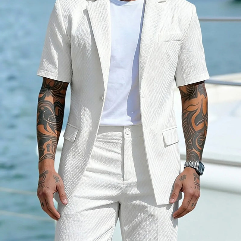 Men's Light Business Short Sleeved Suit Summer British Style Solid Male Outfit Slim Breathable Business Wedding Man 2-piece Suit