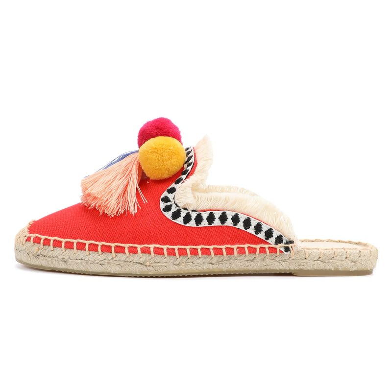 Women's Slippers  Espadrilles  Fluffy Ball Mule Slides Sale -  Rubber Hemp Shoes Outside Spring  women  sandals