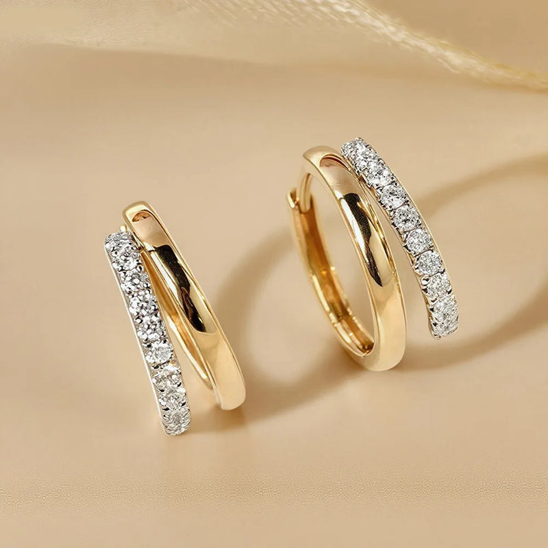 Two Hoop Full Moissanite Earrings for Women 925 Sterling Silver Plated 18K Gold Classic Ear Studs Sparkling Wedding Jewelry Gift