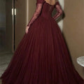 EDECPBM Satin Off The Shoulder Burgundy Ball Gown Evening | SAMAG