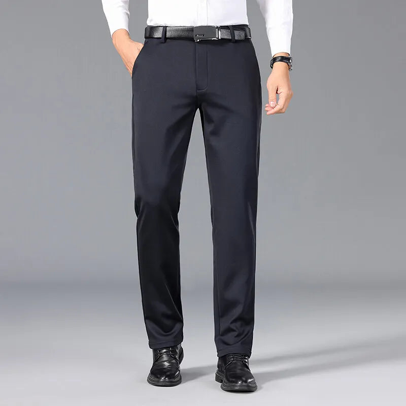 Men's mid-rise stretch casual suit pants, non-iron solid color straight leg pants