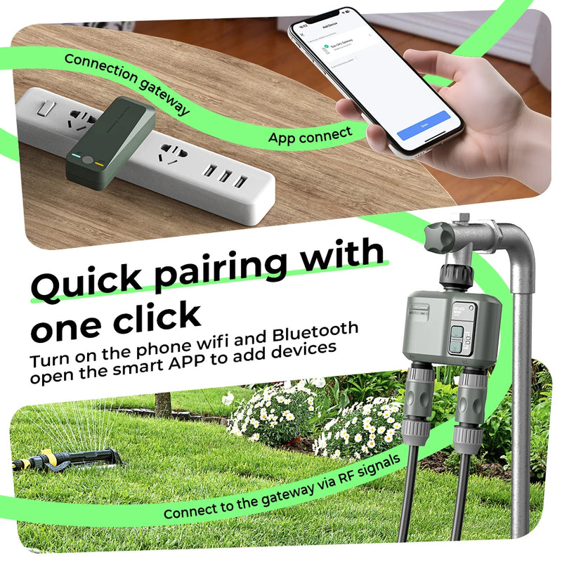 Tuya Wifi+RF433  2 Outlet Smart Garden Watering Timer Drip Irrigation Controller Rainfall Delay Programmable  Works with tuya