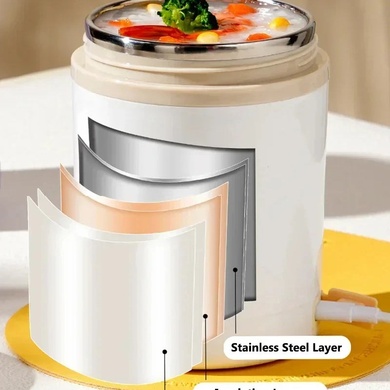 600ML USB Electric Heating Lunch Box Portable Picnic Milk Drink Food Heater Stainless Steel Food Warmer Container 5V 12V 24V