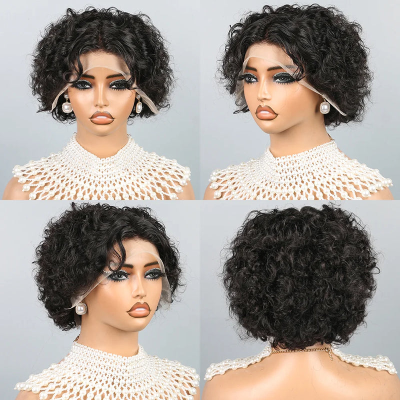 Curly Wig Human Hair Wigs 8 inch Short Bob Pixie Cut Brazilian Human Hair Wig Black Afro Kinky 13×4 Lace Front Wigs for Women