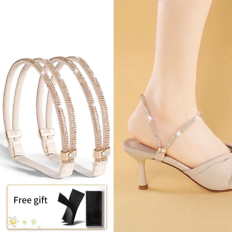 Ankle Holding Loose Anti-skid Bundle Laces Tie Straps Band Women Rhinestone Shoelaces Free Triangle Bundle High Heels Shoe Belt