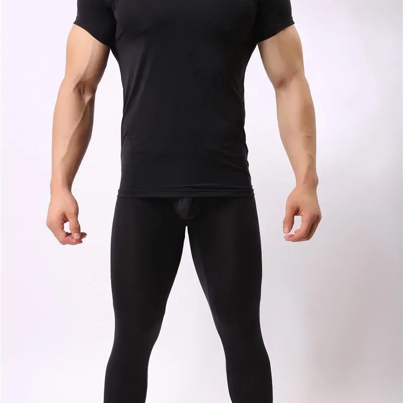 Warm Men Long Johns Ice Silky Ultra-Thin Thermal Underwear Men Underwear Long Johns Men Tops and Pants Set Long Johns Nightwear