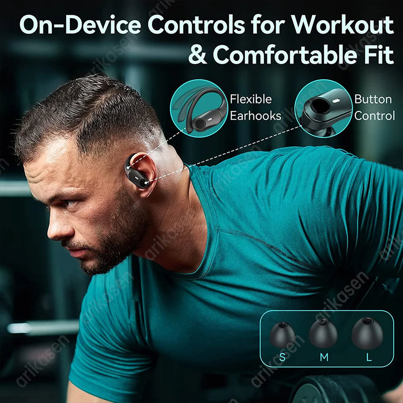 Bluetooth Headphones Wireless Earbuds 36Hrs Playtime with Charging Case Digital LED Display Over-Ear Earphones with Earhook Mic