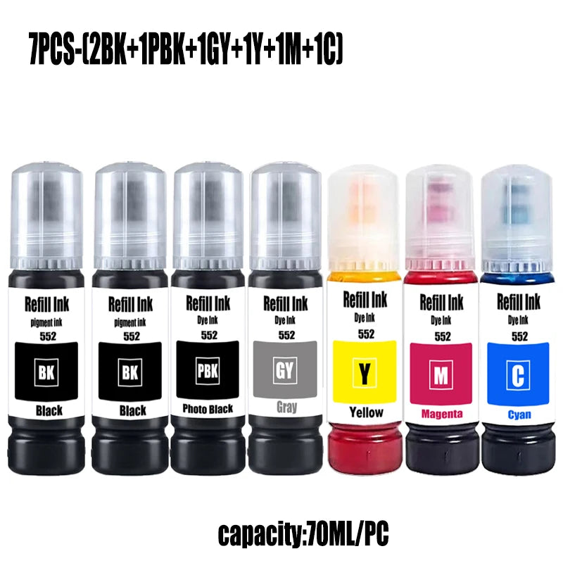 For Epson 552 Refill Ink Kit For Epson EcoTank L8160 L8168 L8180 L8188 ET-8500 ET-8550 EW-M973A3T EW-M873T Printer Dye ink