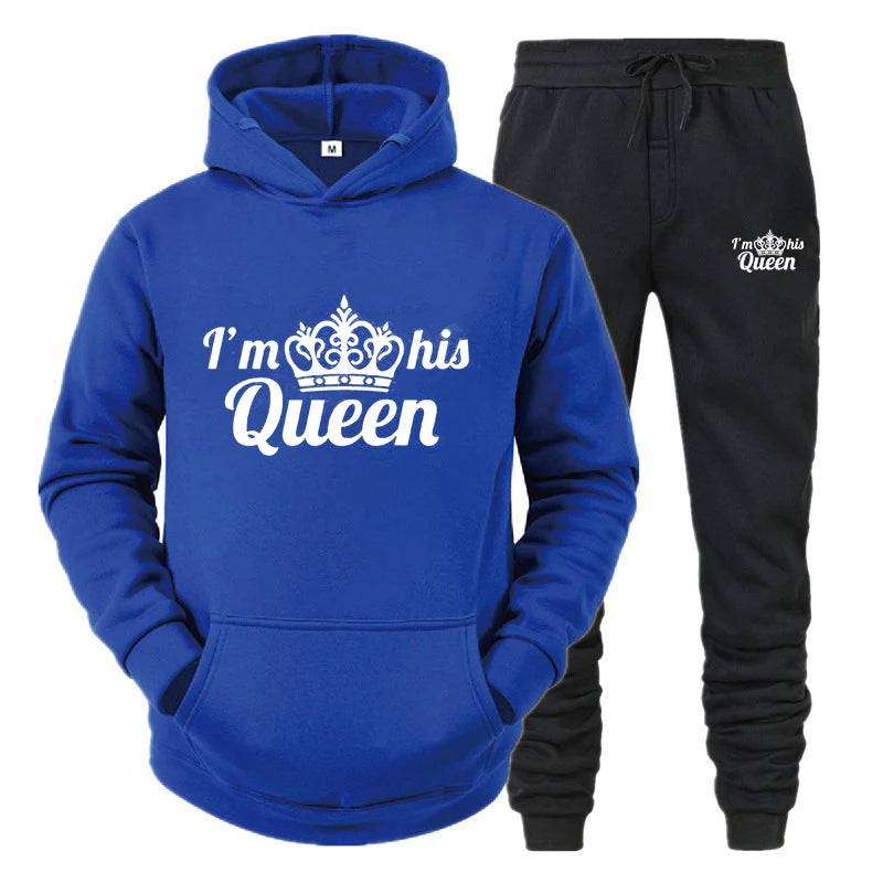 Lover Tracksuit Hoodies Printing QUEEN KING Couple Sweatshirt Plus Size Hooded Clothes Women Two Piece Set - View 30 | SAMAG