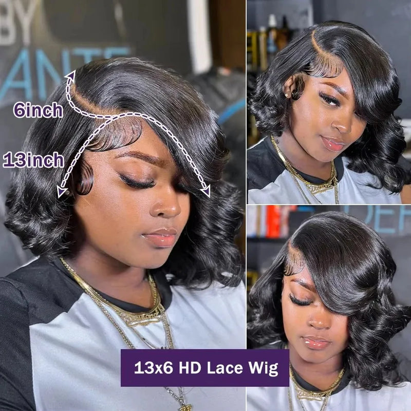 Body Wave Bob Human Hair Wigs 100 Black Bobs Lace Frontal Wigs 13x4 13x6 Glueless Lace Wig 7x5 Closure Raw Peruvian Black Wig