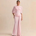 Elegant Mermaid Evening Dress Draped Detachable Cape | SAMAG