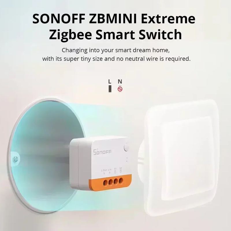 SONOFF ZBMINI L2 Extreme ZigBee Smart Switch No Neutral Wire Required 1-Gang 2-Way Control Switch Alexa Voice Work with ZBBridge