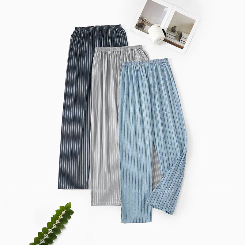 Men's Stylish Summer Pajama Pants, Thin Home Pants, Loose Breathable Air-Conditioned Pants with Elastic Waist