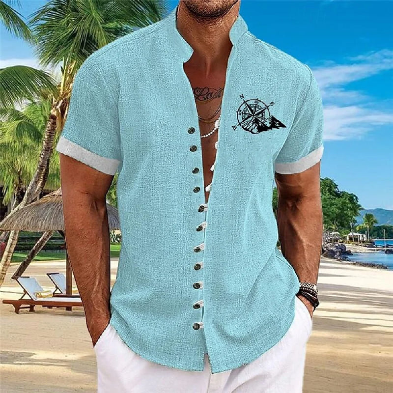 New Men's Linen Short-Sleeved Shirt, with a Fashionable | SAMAG