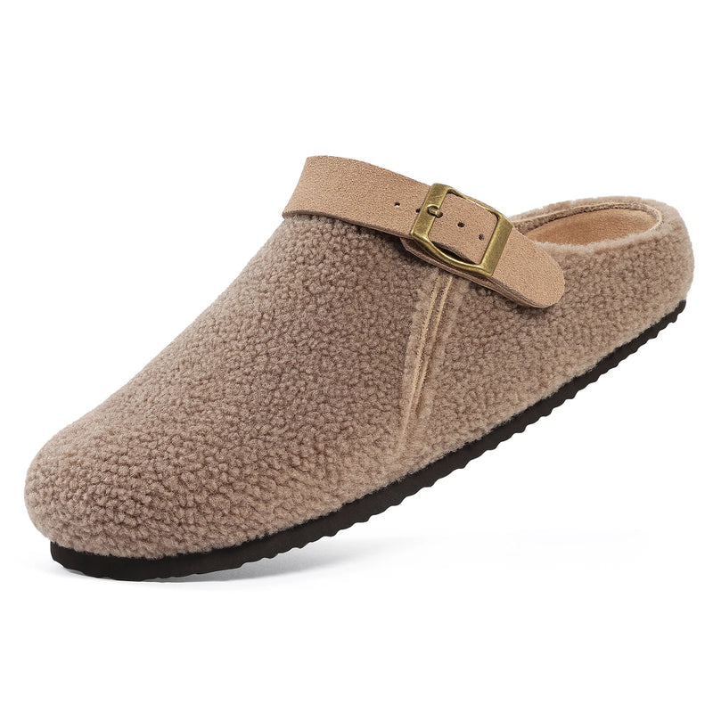 Evshine Winter Fur Clogs Slippers For Women Men Cork Footbed Plush Lined Mules Fuzzy Suede Potato Shoes Warm Furry House Clogs