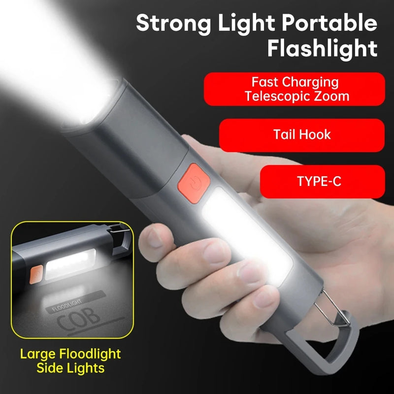 LED XPE Mini Portable Torch Super Bright COB Side Lights Zoomable Waterproof Outdoor Fishing Hunting Camping Flashlight
