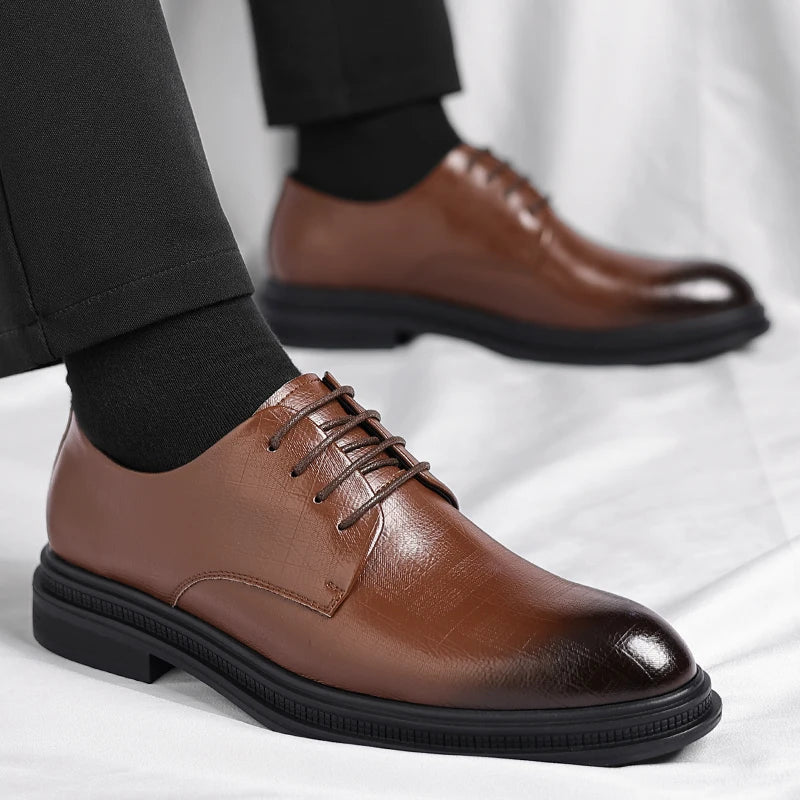 Lace Up Derby Men Shoes with Round Toe Low Heel Comfortable Breathable Non Slip Business Daily Office Formal Men Shoes