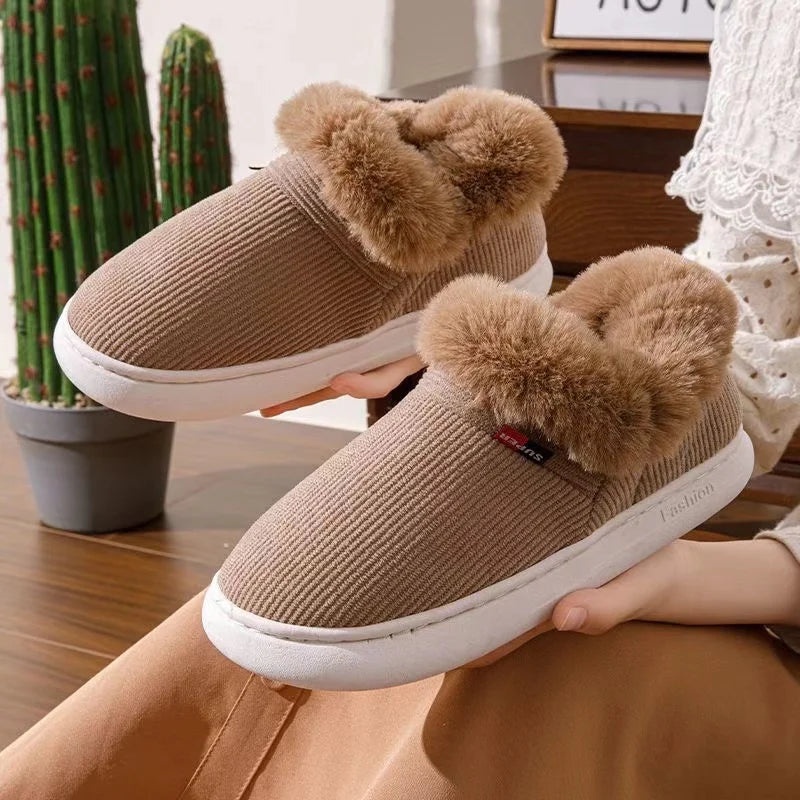 Winter Women Shoes Casual House Shoes For Men 2026 Outdoor Warm Cotton Shoes For Women Indoor Plush Padded Slippers Female