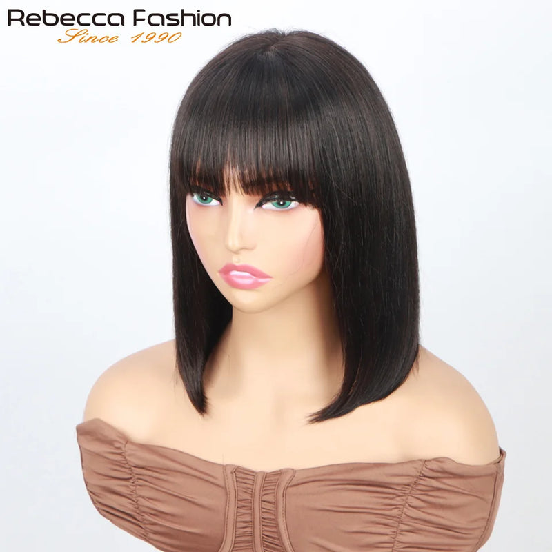 Real Scalp Bang Wig Straight Bob Wig With Bangs 3x1 Lace 100% Human Hair Short Ready-to-Wear Wig for Women Beginner Friendly