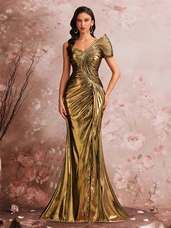 Lucyinlove Luxury Slanted Shoulder Fishbone Evening | SAMAG