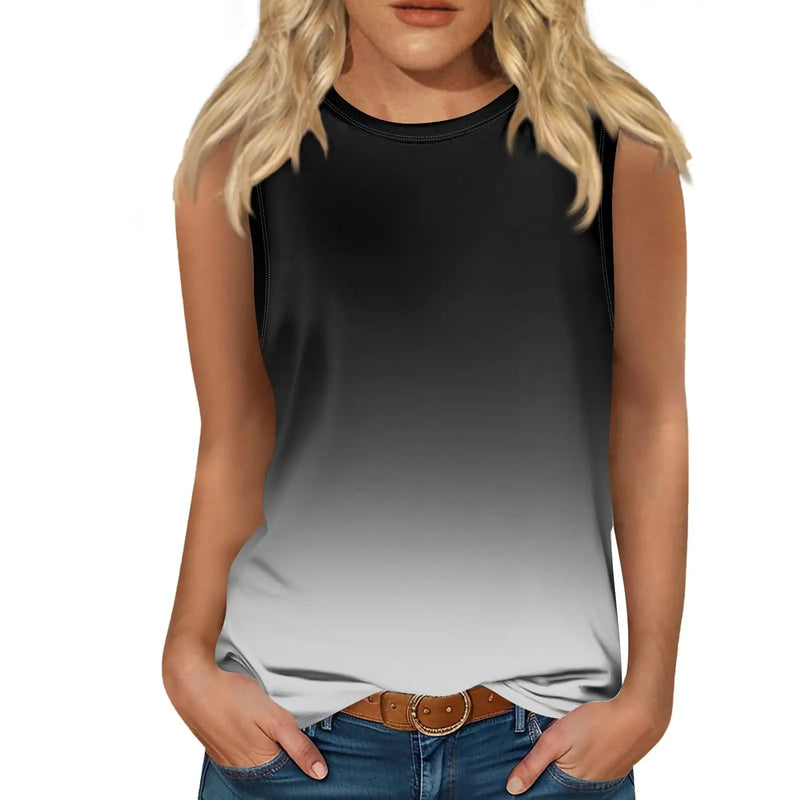 New Gradient Color 3D Print Tank Tops Women O-Neck Casual Vest Off Shoulder Y2k Sleeveless Top Harajuku Camisole Woman Clothing