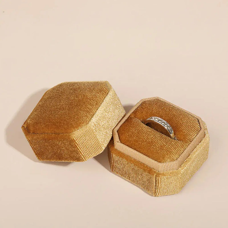 Octagon Velvet Jewelry Box Double Ring Storage Box With Detachable Lid For Engagement Wedding Ring Packaging Display Gift Box