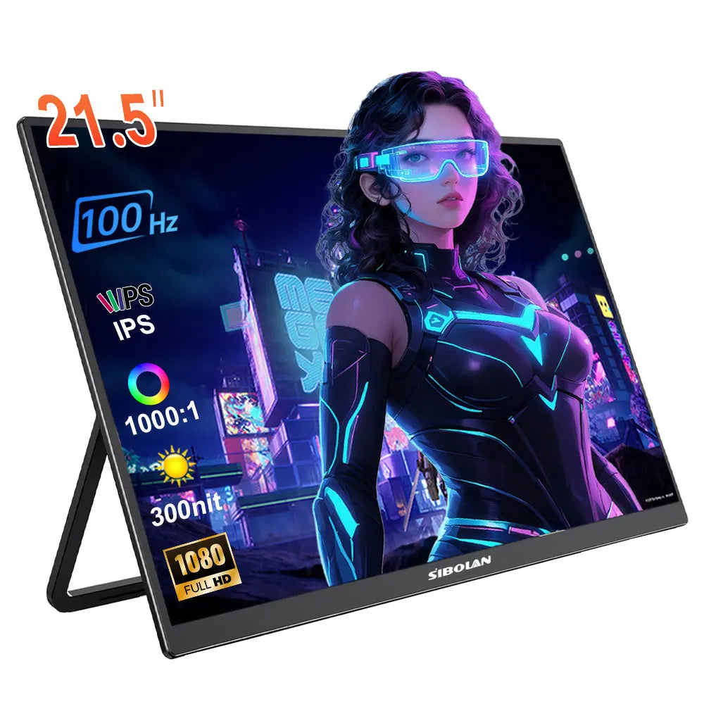 DLN 21.5 inch Portable Monitor 1080P 100Hz 72% sRGB USB C HDMI HDR Plug Stand IPS Screen Extender For Wins & Mac, Gaming