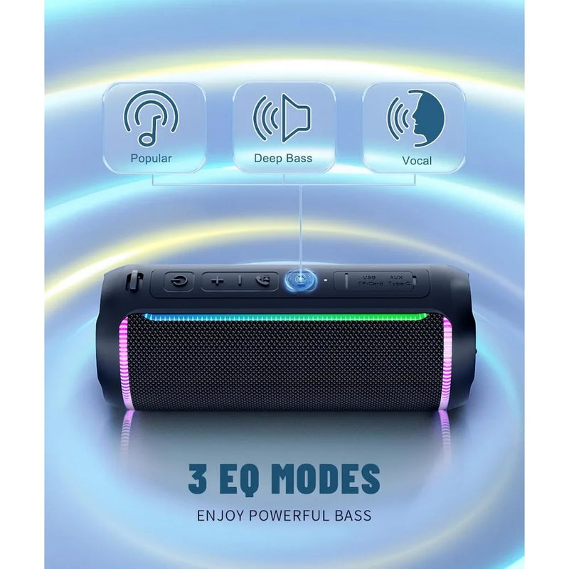 Portable Bluetooth Speaker 3rd Gen - 40W Bass, Waterproof, 30-Hour Playtime, LED Lights, Wireless Stereo Pairing