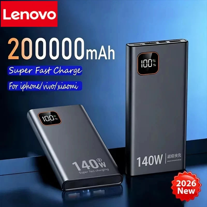Lenovo 200000mAh 140W Super Fast Charging Power Bank Ultra Capacity Portable Charger New Arrival for iPhone Samsung
