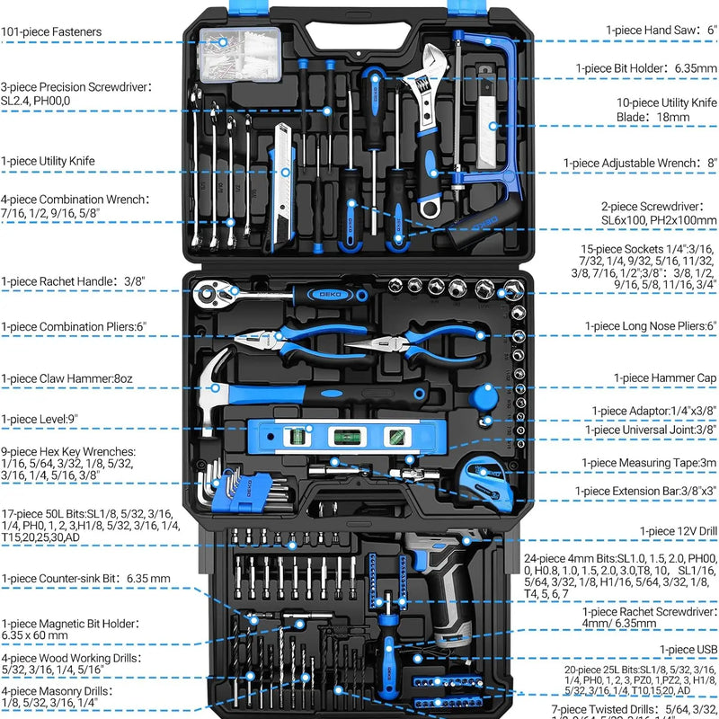 DEKO Home Mechanic Toolbox with 12V Power Cordless Drill Hand Repair Tools Sets Combo Kits Storage Organizer - View 6 | SAMAG