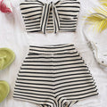 Women's Elegant 2-Piece Fashion Striped Set with Butterfly Detail Top and High-Waisted Shorts, Perfect for Holiday, Date, Aftern