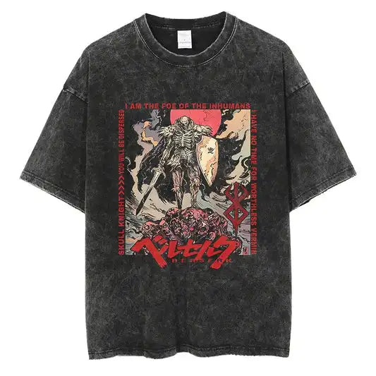 Japanese Anime Berserk Retro Washed T-shirt Men and Women New Summer Harajuku Clothing Casual Round Neck Short Sleeved Top