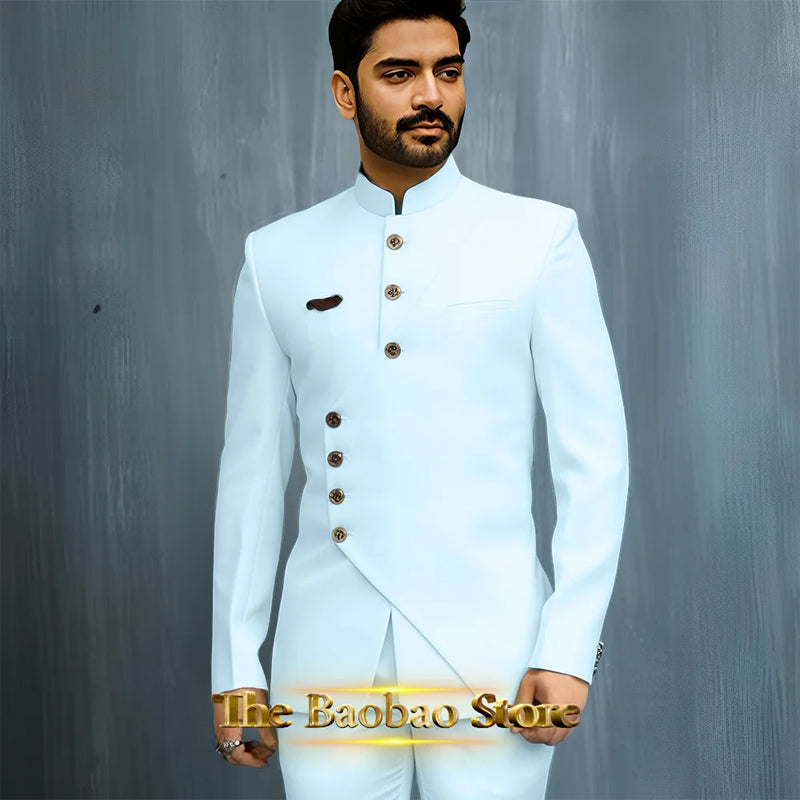 Matching Design Men's Suit 2pcs African/Indian Safiri Attire Customized Set with Gold Button for Wedding Party Formal Events